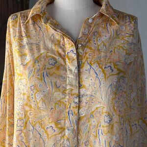 peasant blouse cotton paisley floral boho retro 70s lightweight women M sundance